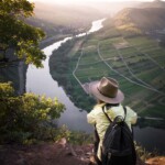 Piscoandbier watching sunrise overlooking Mosel bend in Germany