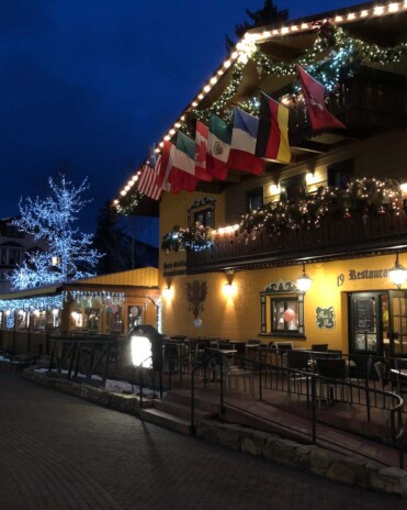 Colorado Vail village Hotel Gramshammer at night
