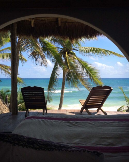 Paradise view from bedroom at one of the luxury casitas at Papaya Playa Project in Tulum