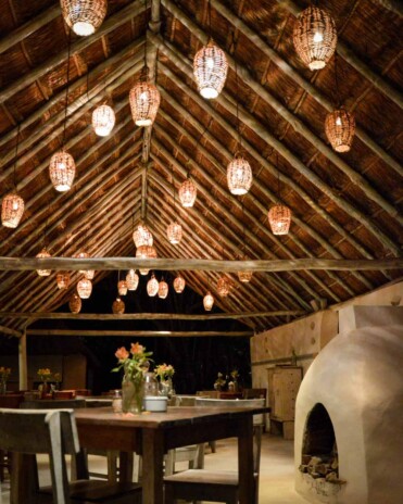 Papaya Playa Restaurant in Tulum at night