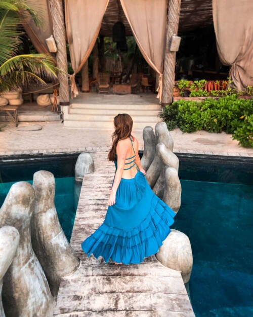 Blue boho dress outfit for Tulum to wear in Tulum on vacation