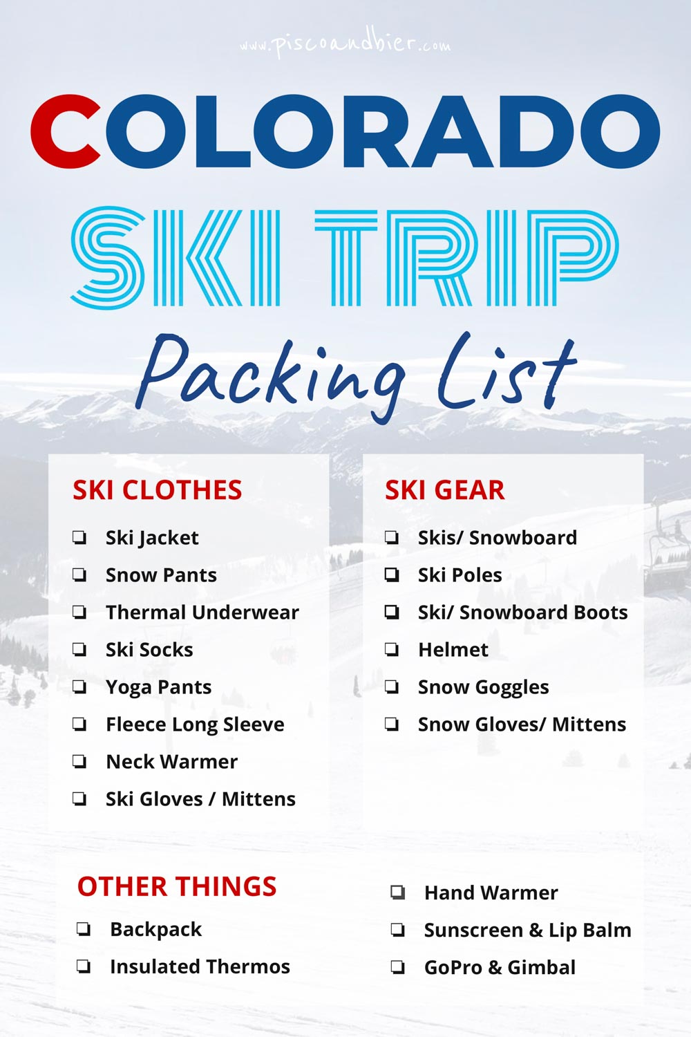 colorado ski trip essentials