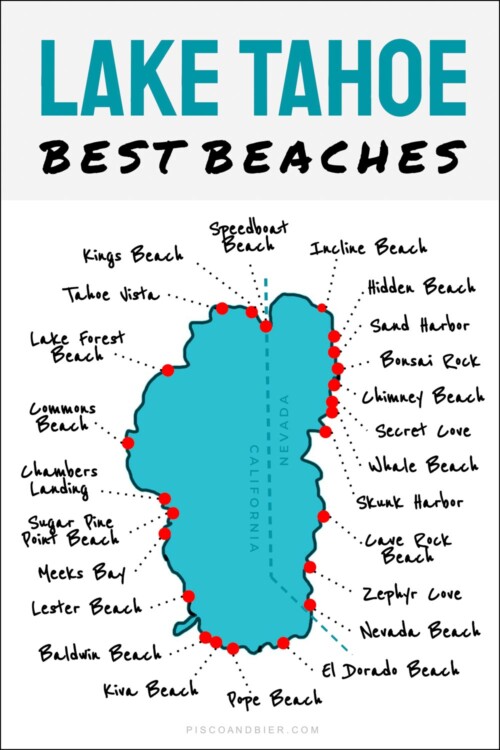 Map of Lake Tahoe beaches